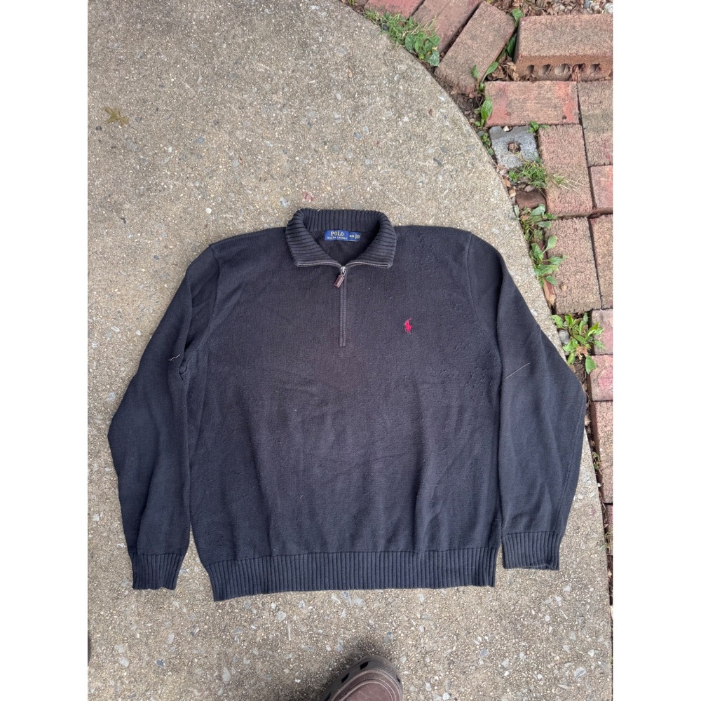 Polo Ralph Lauren Mens XL Quarter Zip Sweater Black Red Pony Pullover Knit